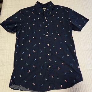 Goodthreads Navy Short-Sleeve Button-Down Shirt with Multicolor Bird Print